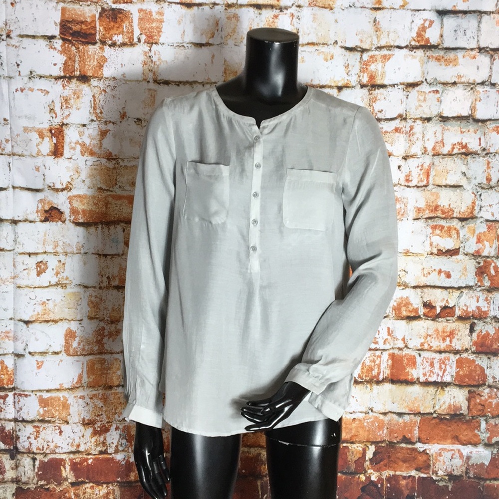LOFT Long Sleeve Grey Half Button Down Blouse